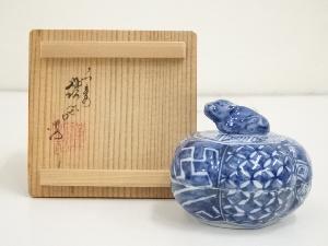 京焼　高野昭阿弥造　染付干支丑香合（共箱）